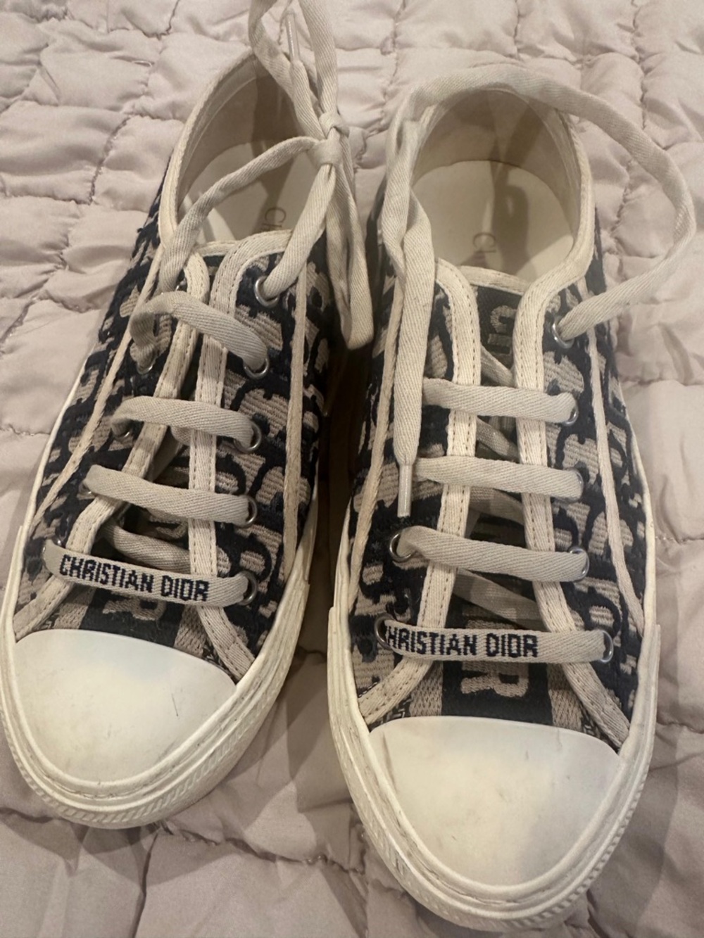 Dior women’s Navy and White Logo Canvas Low-Top Sneakers